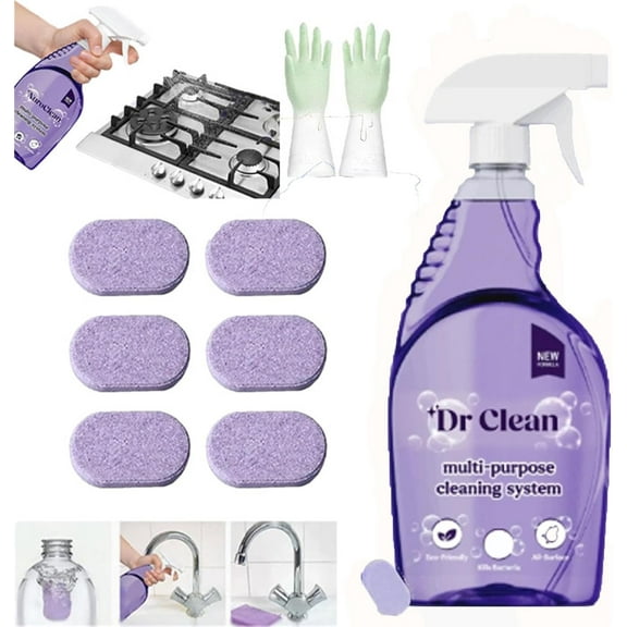 Dr Clean Spray Cleaner For Ovens, Dr. Clean Spray Oven Cleaner, Cleaning Spray For Instant Stain Removal, All-Purpose Cleaner Spray (1, 1Bottle+6Tablets)