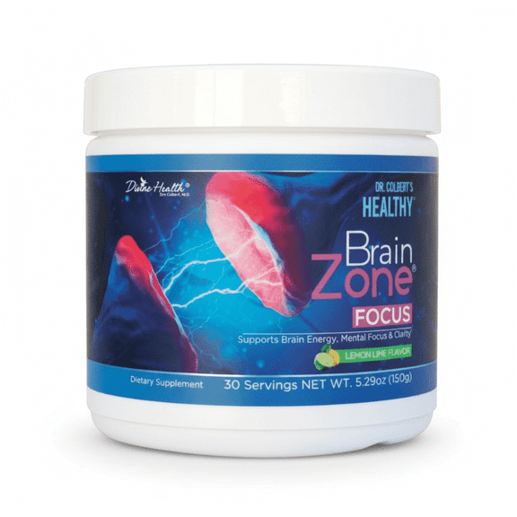 Dr. Colbert, MD Brain Zone Focus Powder | by Divine Health | Lemon-Lime Flavor Alpha GPC | D-Ribose | N-Acetyl L-Tyrosine | Recommended in Brain Zone Book | Brain Energy & Focus | 5.29 oz