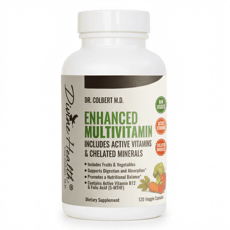 Dr. Colbert, MD Enhanced Multivitamin Plus Chelated Minerals Active B Vitamins | by Divine Health | Fruits & Vegetables | Biotin | B Complex | MTHF | Mixed Tocotrienol & Tocopherol Mix | 120ct