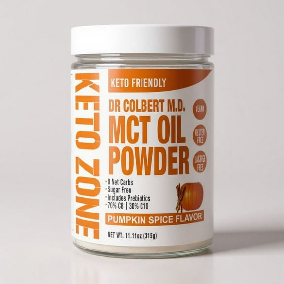Divine Health MCT Oil Powder | Pumpkin Spice Flavor | 70% C8 | 30% C10 | Recommended in Dr. Colbert's The Keto Zone Diet Book | 0 Net Carbs | 30 Day Supply | 315g