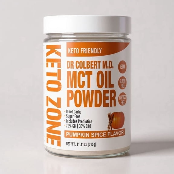 Dr. Colbert, MD MCT Oil Powder | Pumpkin Spice Flavor | by Divine Health | Keto Zone | 70% C8 30% C10 | 0 Net Carbs | Gluten Free | 30 Day Supply | 300 Grams
