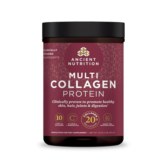 Ancient Nutrition Hydrolyzed Collagen Peptides Powder with Probiotics, Unflavored Multi Collagen Protein for Women and Men with Vitamin C, 45 Servings, Supports Skin and Nails, Gut Health, 16oz