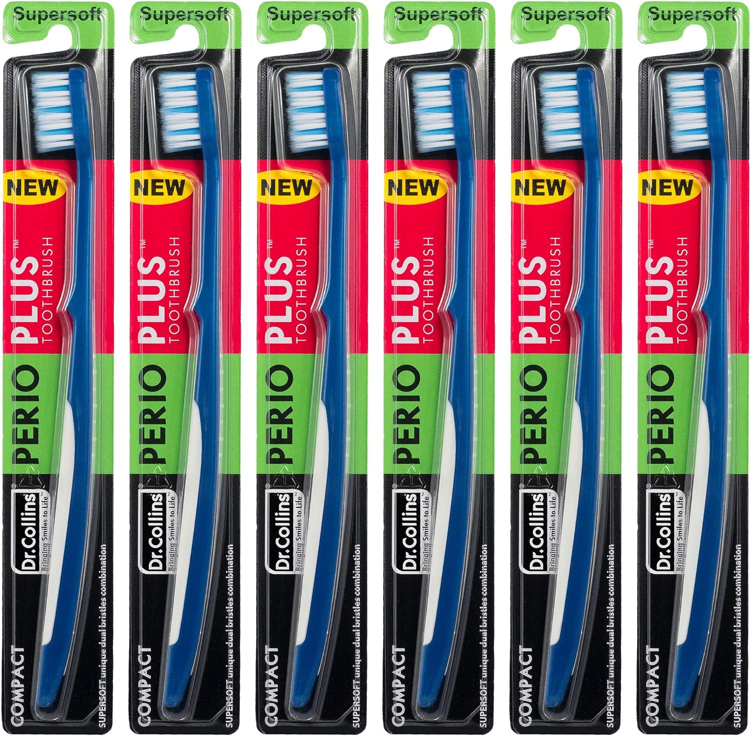 Dr. Collins Perio Plus Compact Toothbrush, (Colors Vary) (Pack of 6 ...