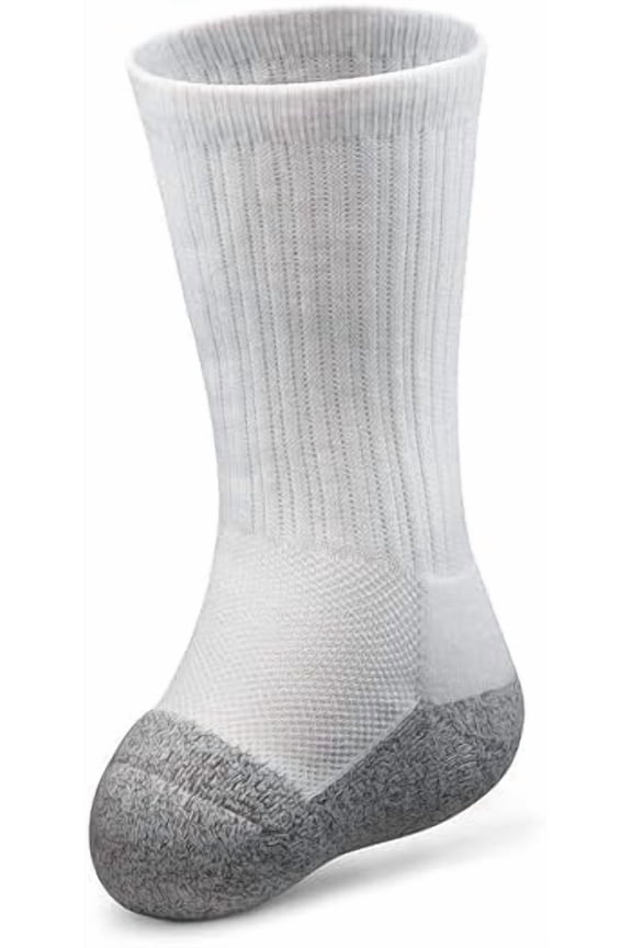Transmet Unisex Crew Socks for Partial Foot Amputation, with Fiber Padding in Heel and Forefoot - Large, White