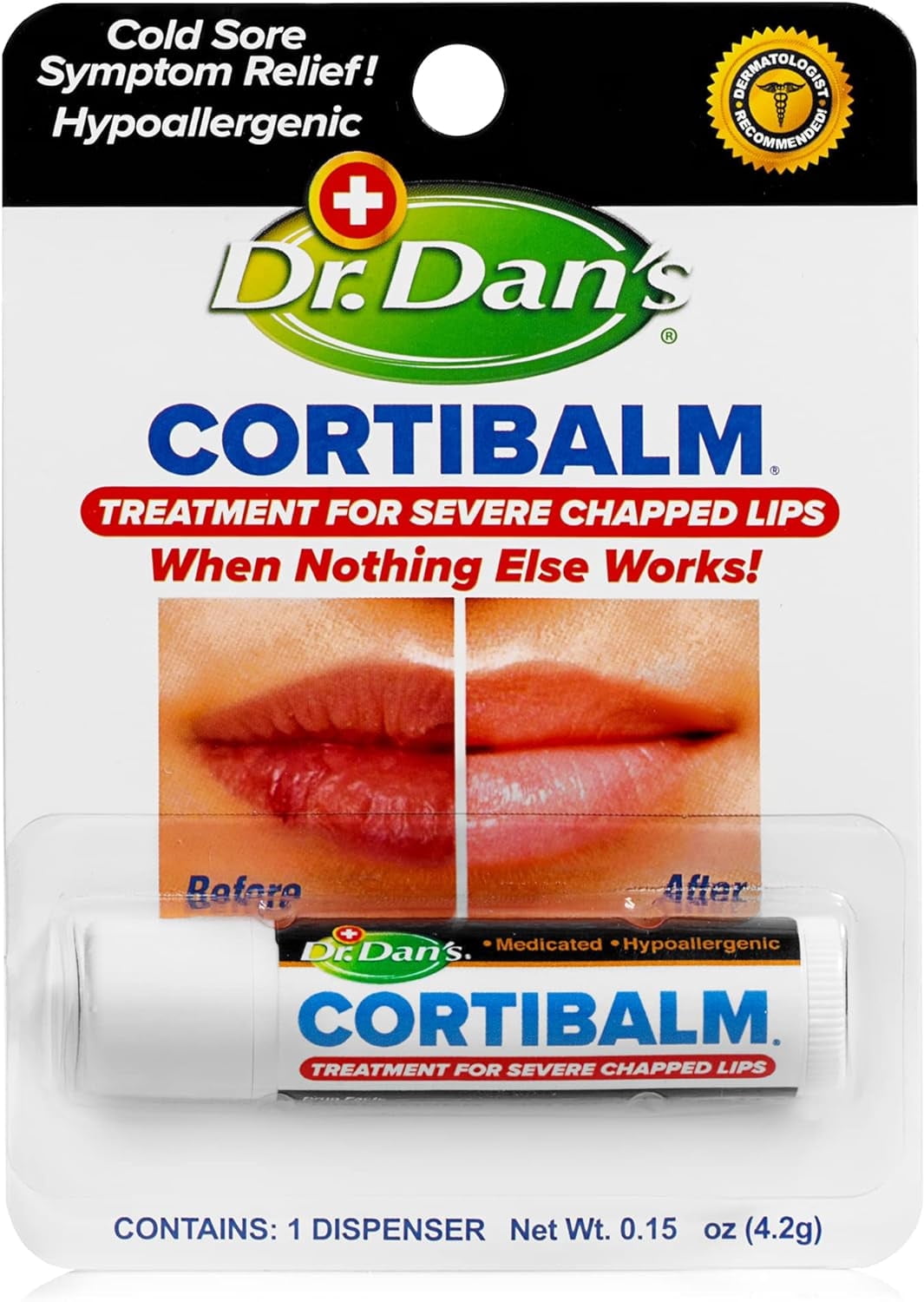 Dr. Dan's CortiBalm Lip Balm Hypoallergenic Cool Sore Relief, .14 oz, 3 Pack