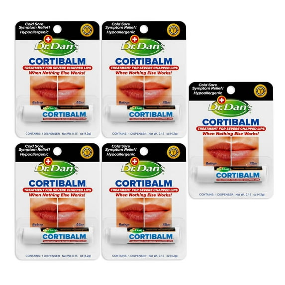 Dr. Dan's Cortibalm-5 pack- KF05&nbsp;for Dry Cracked Lips Healing Lip Balm for Severely Chapped Lips - Designed for Men, Women and Children