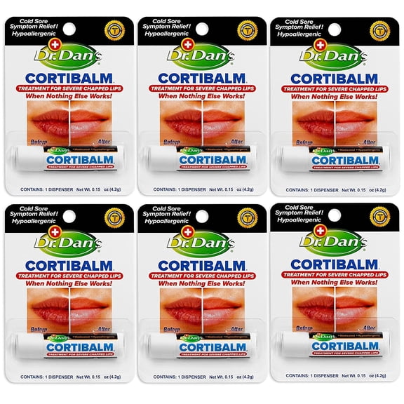 Dr. Dan's CortiBalm Medicated Lip Balm with 1% Hydrocortisone for Dry, Chapped Lips, 0.25 oz, 6 Count