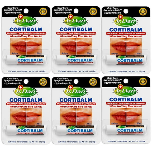 Dr. Dan's Cortibalm-6 Pack-for Dry Cracked Lips - Healing Lip Balm for Severely Chapped Lips - Designed for Men, Women and Children