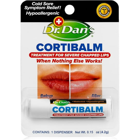 Dr. Dans CortiBalm Lip Balm Hypoallergenic Cool Sore Relief Treatment For Severe Chapped Lips, 0.14oz, 3 Pack
