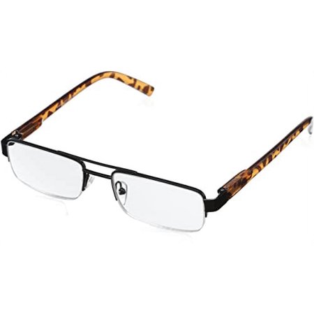 Dr. Dean Edell DDE/Elite Combo 1/2 Eye Semi Rimless Black Metal Rectangle Plastic Tort Temples and SH +2.50