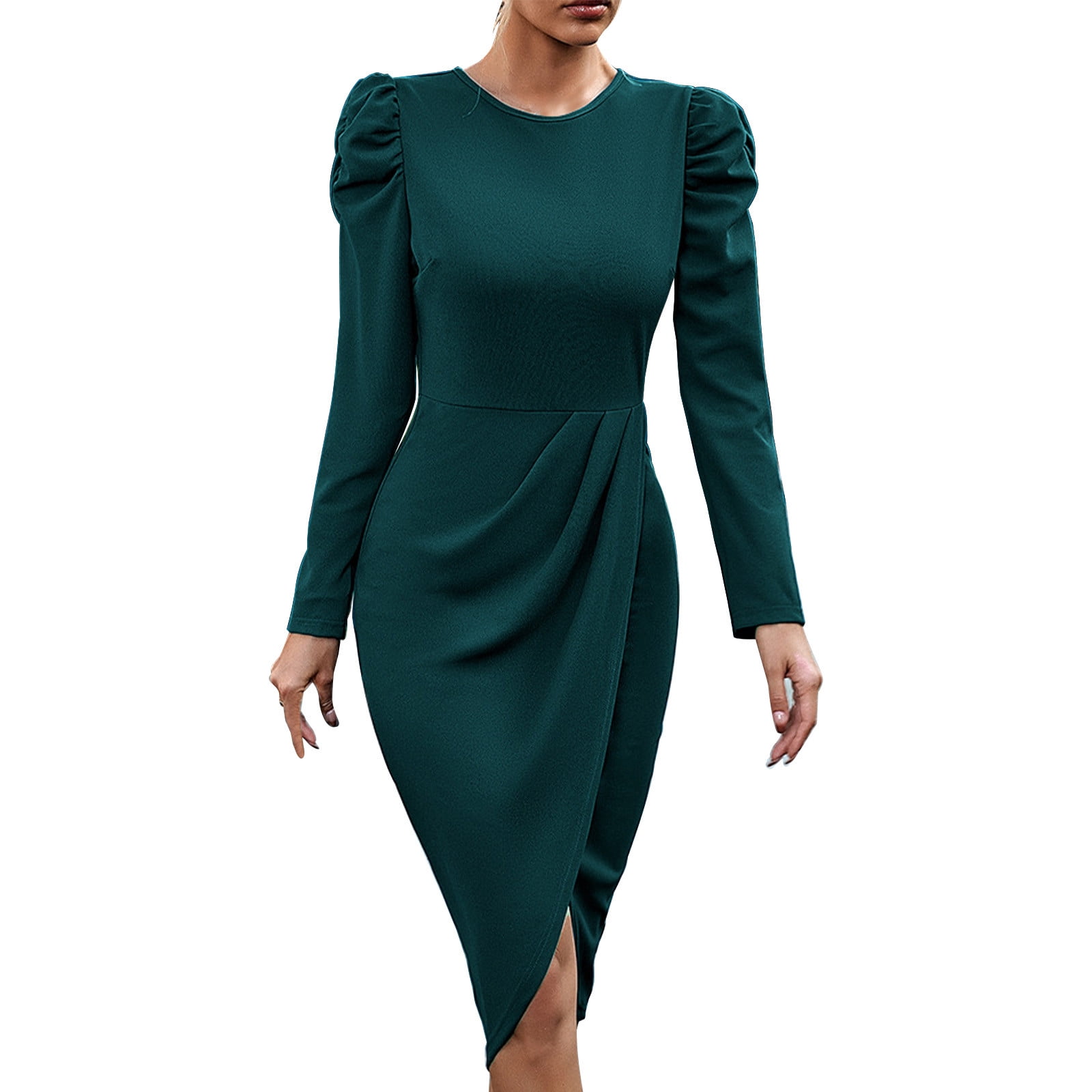 Dr.Eam Elegant Solid Color Dress For Women Autumn Winter Graceful Round