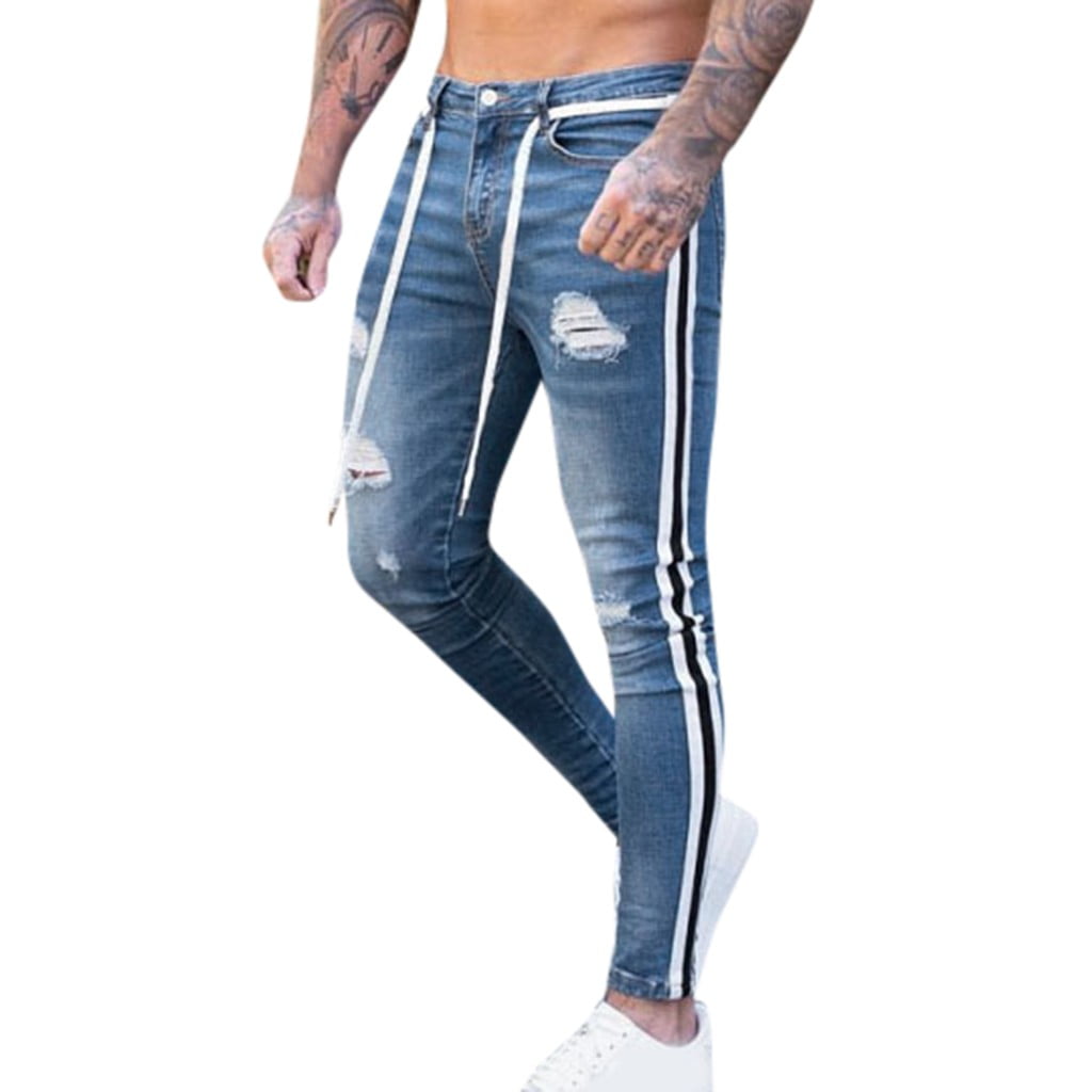 Dr.Eam Men Fashion Casual Denim Straight Hole Trouser Distressed Jeans ...