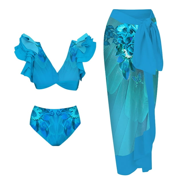 Dr.Eam Ruffled Feather Print Women Push Up Bikini Sets Biquini Swimwear ...