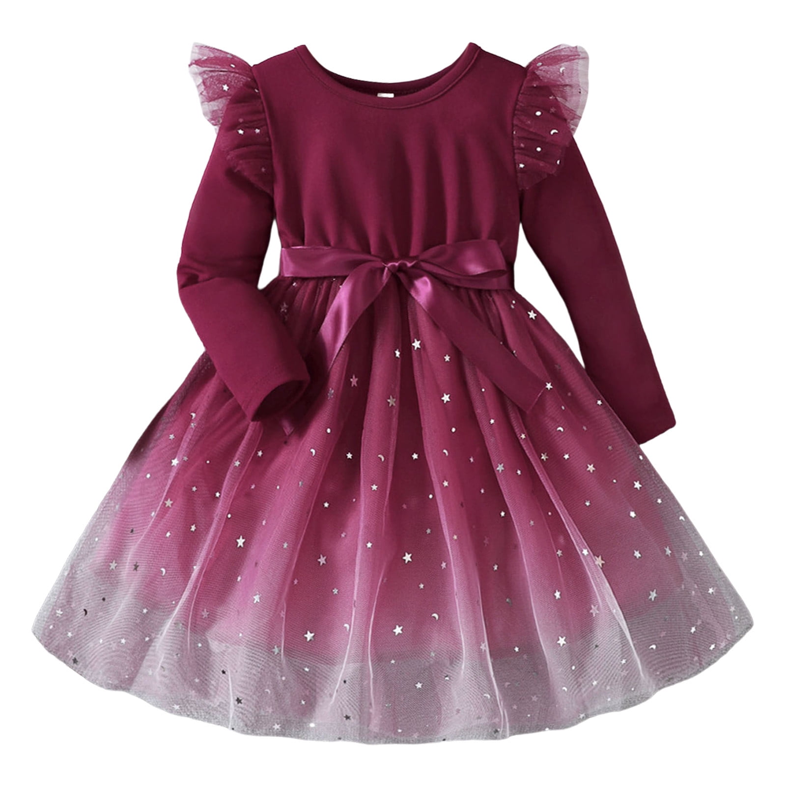 Dr.Eam Toddler Girls Long Sleeve Prints Dress Dance Party Dresses Mesh ...