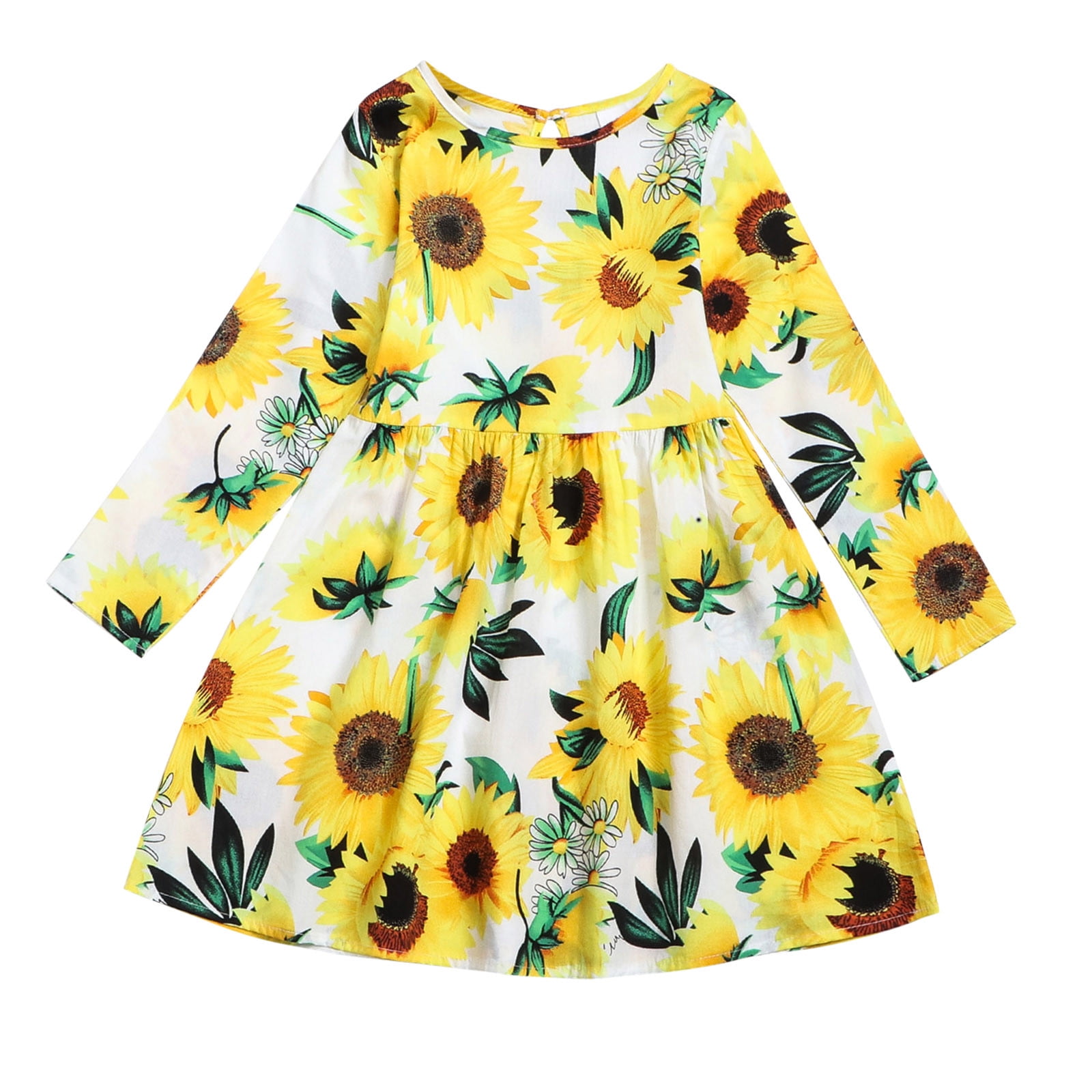 Dr.Eam Toddler Kids Girls Floral Sunlowers Long Sleeves Beach Dress ...