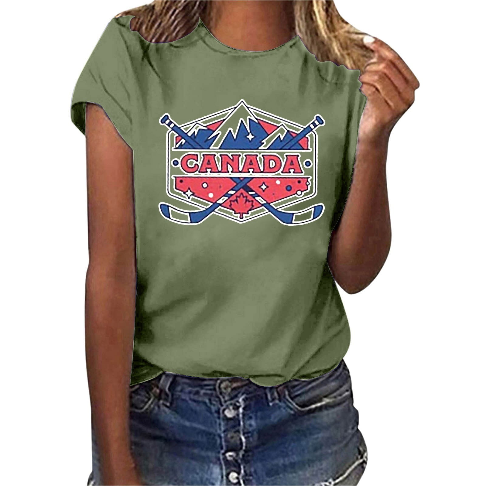 Dr.Eam Women Crew Neck T Shirts Blouses canada Day Shirts Canada Flag Graphic Tshirt Canadian