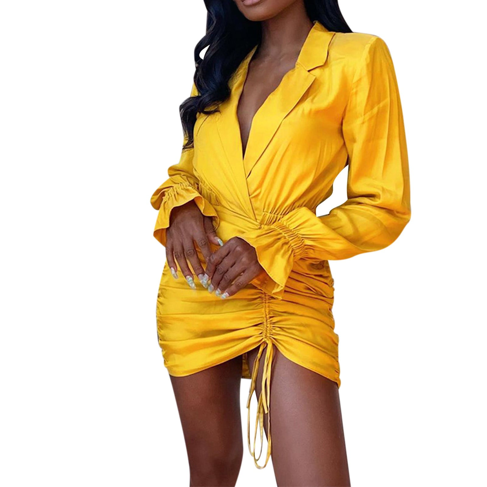 Dr.Eam Women Evening Gown Bodycon Sheath Long Sleeve Sexy Wrap Suit