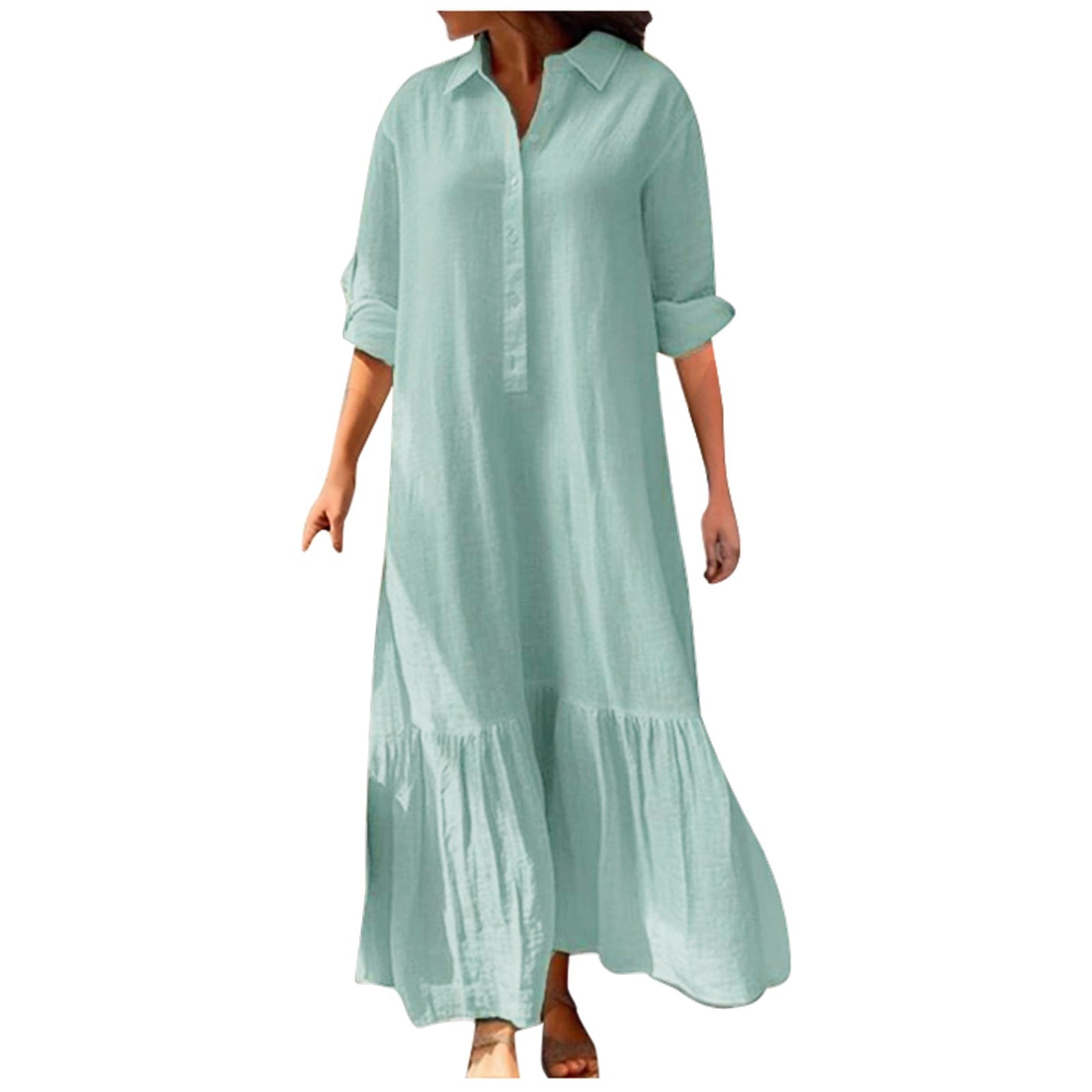 Dr.Eam Women Long Asymmetrical Shirt Dress Ons Casual Maxi Dress Prom ...