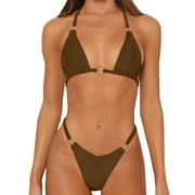 Dr.Eam Women Push Up Bikini Sets Biquini Swimwear String Two Piece Ring Tri Swimsuit Thong Bathing Suit Summer Beachwear Bathing Suit Clothing Sets