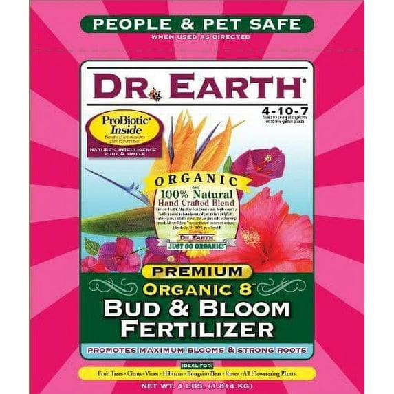 Dr. Earth 707P Organic 8 Bud & Bloom Fertilizer in Poly Bag, 4-Pound Outdoor, Home, Garden, Supply, Maintenance