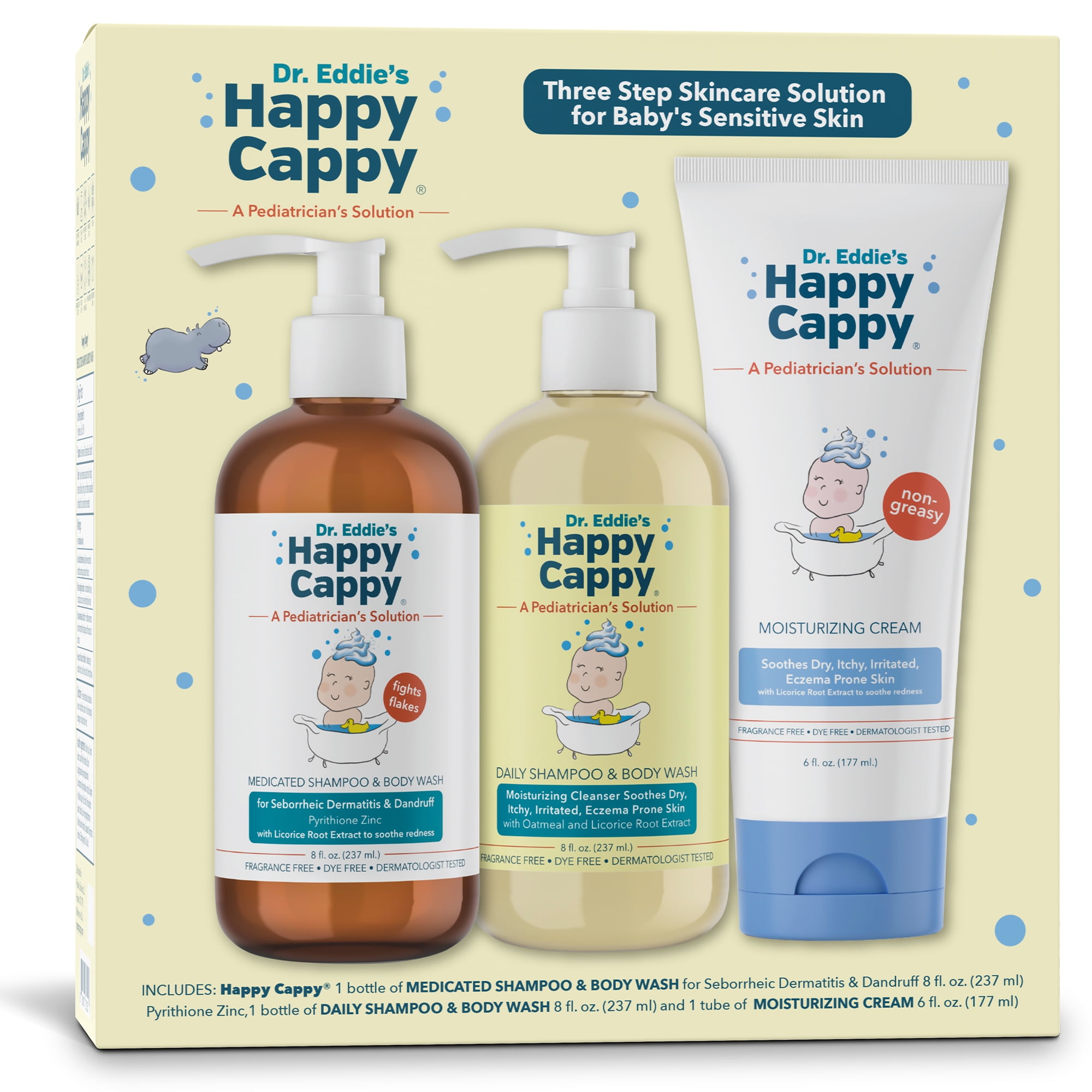 Dr. Eddie's Happy Cappy Gift Set, Unisex Skincare Solution for Baby's Sensitive Skin, 3 Pieces
