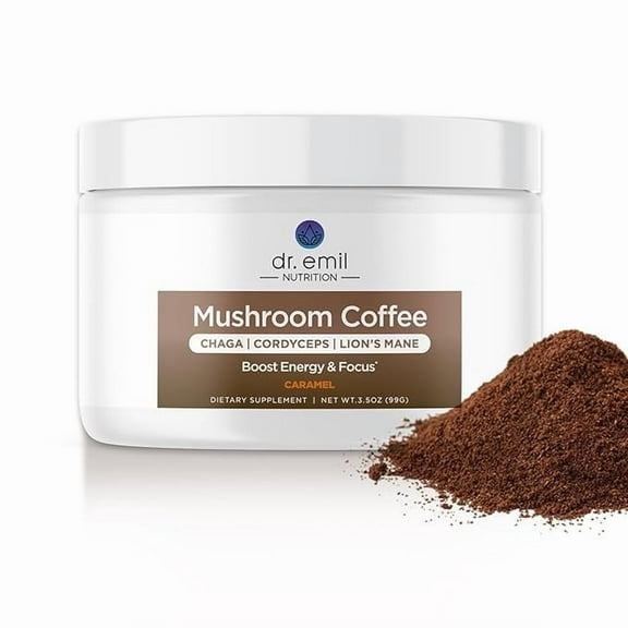 DR. EMIL NUTRITION Mushroom Coffee, Caramel, 3.5 oz, 30 Servings