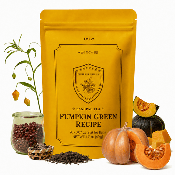 Dr.Eve Bangpae Tea Pumpkin Green Recipe - Korean Detox Blend with Organic Green Tea, Pumpkin, Hottuitya - Debloat & Depuff Korean Beauty Ritual