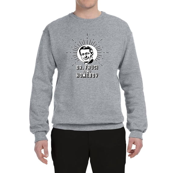 Dr Fauci Is My HomeBoy 2020 Fauci Gang | Mens Pop Culture Crewneck Graphic Sweatshirt, Heather Grey, Medium