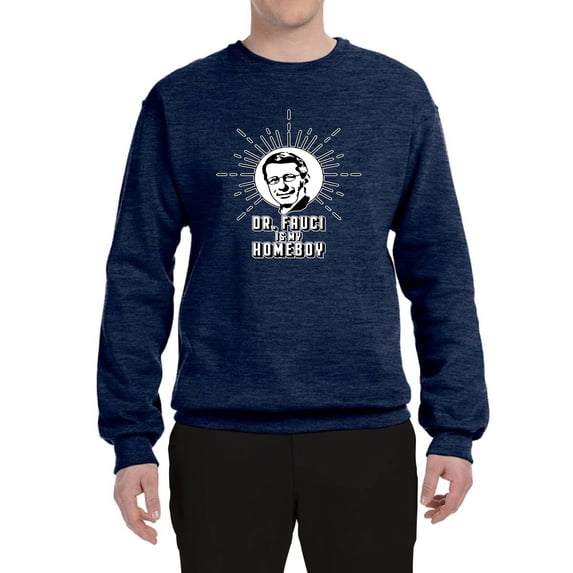Dr Fauci Is My HomeBoy 2020 Fauci Gang | Mens Pop Culture Crewneck Graphic Sweatshirt, Vintage Heather Navy, Large