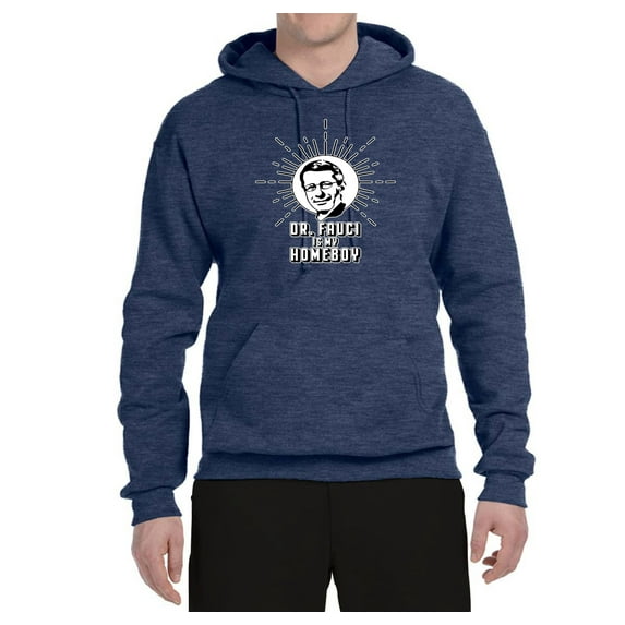 Dr Fauci Is My HomeBoy 2020 Fauci Gang | Mens Pop Culture Hooded Sweatshirt Graphic Hoodie, Vintage Heather Navy, X-Large