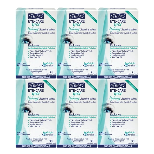 Dr. Fischer Eyelid Wipes for Blepharitis Dry Eyes, Eye Cleaner. 6x30