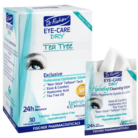 Dr. Fischer Eyelid Wipes for Dry Red Allergy Eyes. Hypoallergenic Makeup Remover