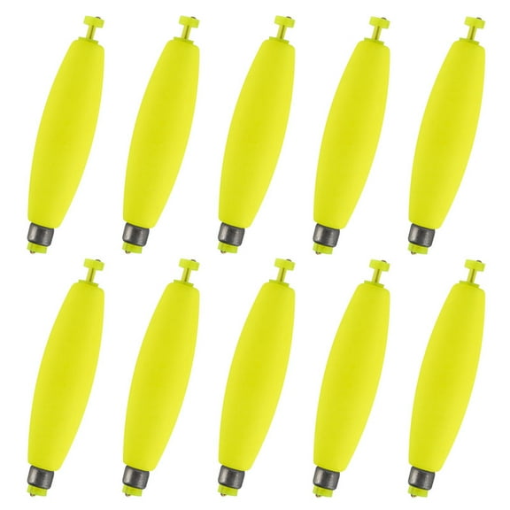 Dr.Fish 10 Pack Cigar Fishing Bobbers Weighted Bobbers Snap-On Spring Floats EVA Foam Fly Freshwater Boat Fishing for Bass Trout Panfish Bluegill 2.2" Fluorescent Yellow