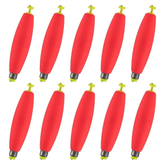Dr.Fish 10 Pack Cigar Fishing Bobbers Weighted Bobbers Snap-On Spring Floats EVA Foam Fly Freshwater Boat Fishing for Bass Trout Panfish Bluegill 2.2" Red