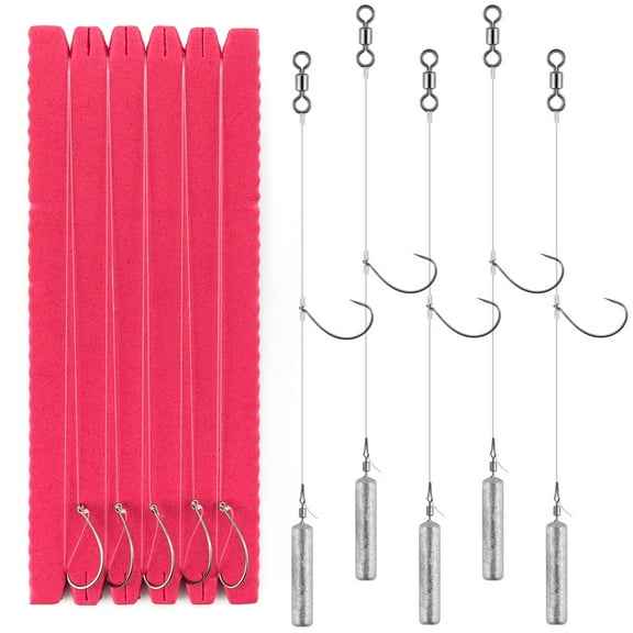 Dr.Fish 10 Pack Drop Shot Rig Bass Fishing Rig Snelled Hook Leader Line Fluorocarbon Swivel Sinker Plastic Worm Wacky Freshwater 3/16oz