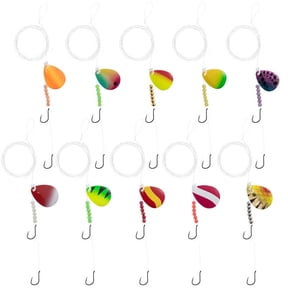 Dr.Fish 10 Pack Walleye Rigs Kit, 47 Inches, 15LB Mono Crawler Harness Spinner Rig Live Bait Rigs Colorado Spinner Blades Snelled Hooks 2 Octopus Hook Freshwater Walleye Fishing