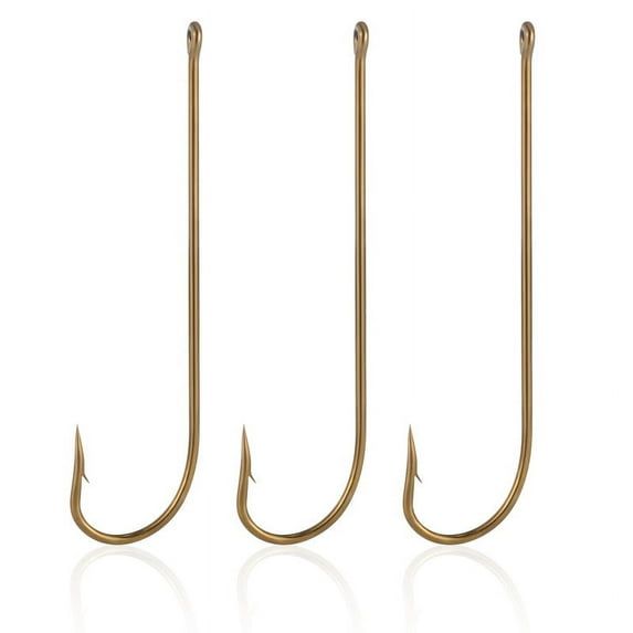 Dr.Fish 100 Pack Aberdeen Fishing Hooks Extra Long Shank Bronze Light Wire Offset Hooks High Carbon Steel Live Bait Hooks Freshwater Bass Crappie Walleye Panfish Rigs Size 1/0
