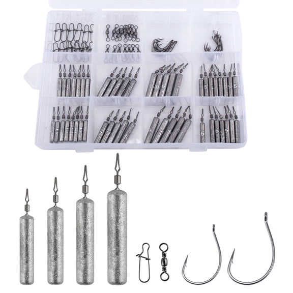 Dr. Fish Drop Shot Kit 100pcs with Wacky Hooks Cylinder Weights for Bass Fishing Assortment Fishing Tackle Box for Freshwater