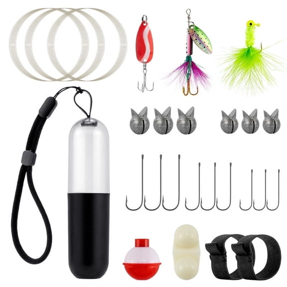 Dr.Fish 25PCS Pocket Reel Survival Fishing Emergency Kit Bug Out Bag Lead Weight Hooks Tackle