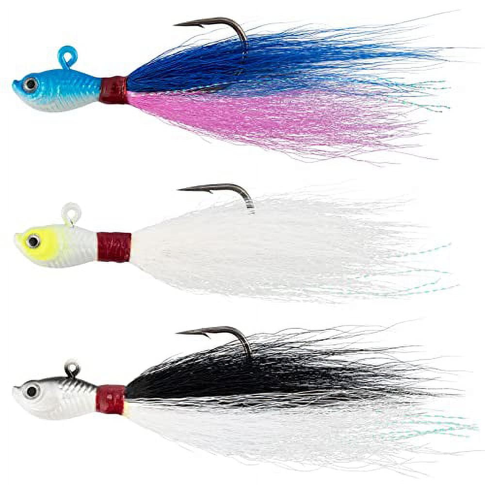 Dr.Fish 3 Pack Bucktail Jig Fluke Lure Pompano Hair Jig 3D Eyes