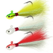 Dr.Fish 3 Pack Bucktail Jigs Fishing Lure Saltwater Freshwater Bass Flounder Striper Bluefish White,Chartreuse,Red & White 1/2oz Surf Fishing Jig Hooks