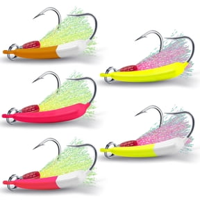 Dr.Fish 5 Pack Pompano Jigs with Teaser Hooks, Surf Fishing Jig Heads Saltwater Lure Banana Shape Stand Up O'Shaughnessy Beach Casting Halibut Striper Redfish Flounder Chartreuse 1/4oz