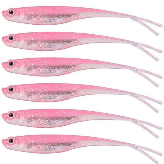 Dr.Fish 5pcs Fishing Soft Lures Plastic Fork Tail Bait Tackle 4'' Pink Swimbait Soft Plastic Minnow Baits for Bass Crappie