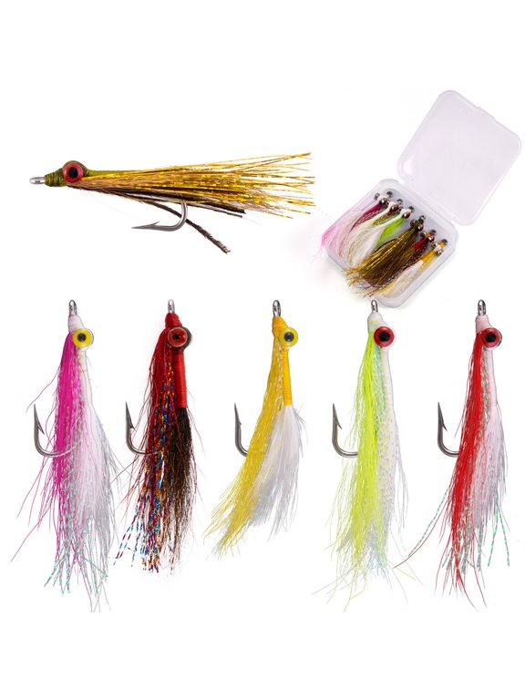 6 Pack Clouser Minnow Fishing Flies Streamer Fly Fishing Lure Artificial Fly Baitfish Bass Fishing Flies Hook Saltwater Fishing Flies Freshwater Fishing Striper Mackerel Flounder Lures #2/0