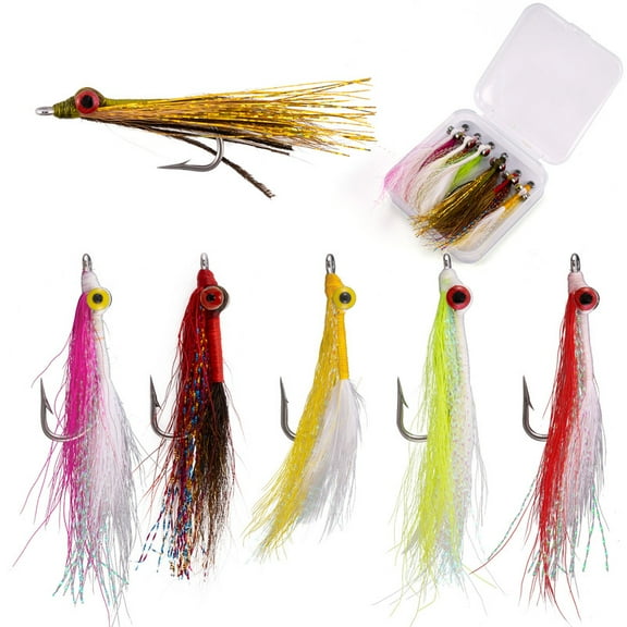 Dr.Fish 6 Pack Clouser Minnow Fishing Flies Streamer Fly Fishing Lure Artificial Fly Baitfish Bass Fishing Flies Hook Saltwater Fishing Flies Freshwater Fishing Striper Mackerel Flounder Lures #2