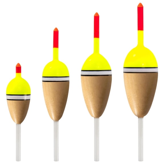 Dr.Fish Buoyant Balsa 4-Pack Fishing Bobbers Floats Wood Body Spring Fishing Floats and Bobbers, Oval Bobber for Crappie Bluegill Trout Bass Panfish Catfish Walleye