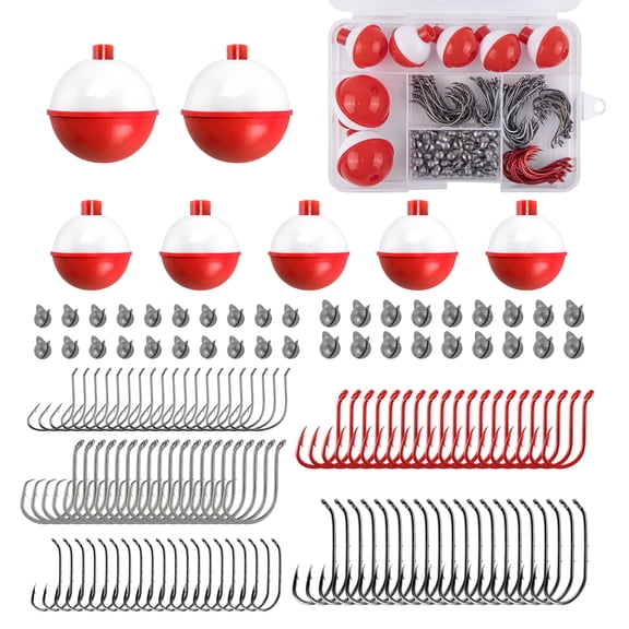 Dr.Fish Fishing Bobber Tackle Kit 147pcs Hooks and Weights Included BaitHolder Octopus Kahle Hooks Split Shot Sinkers Assortment