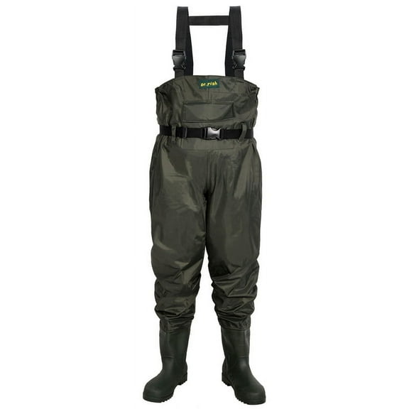 Dr.Fish Fishing Chest Waders Waterpoof Boot Foot for Man Women Youth Breathable Nylon PVC Hunting Gardening Crosswater Waders with Belts for Fly Fishing Farming Wader Size 6-13 Include Repair Kit