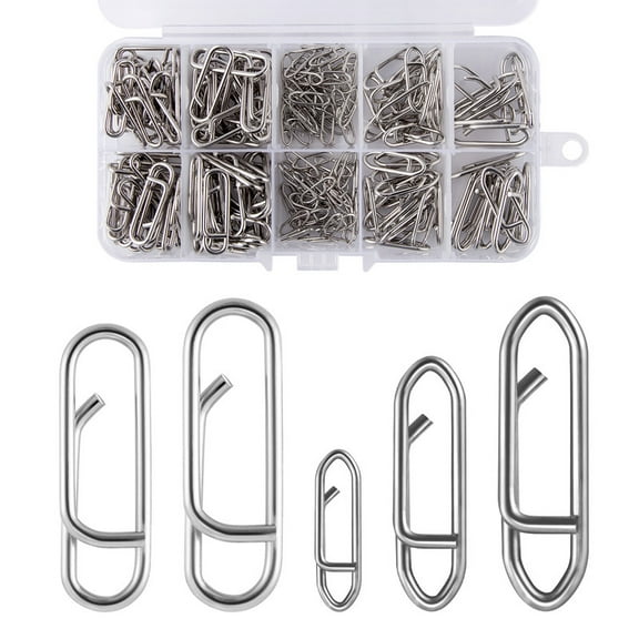 Dr. Fish Fishing Power Speed Clips Assortment Kit 200pcs, High Strength Stainless Steel Snaps for Quick Change Saltwater Freshwater Crankbait Popper Lures Connectors 25-125lb