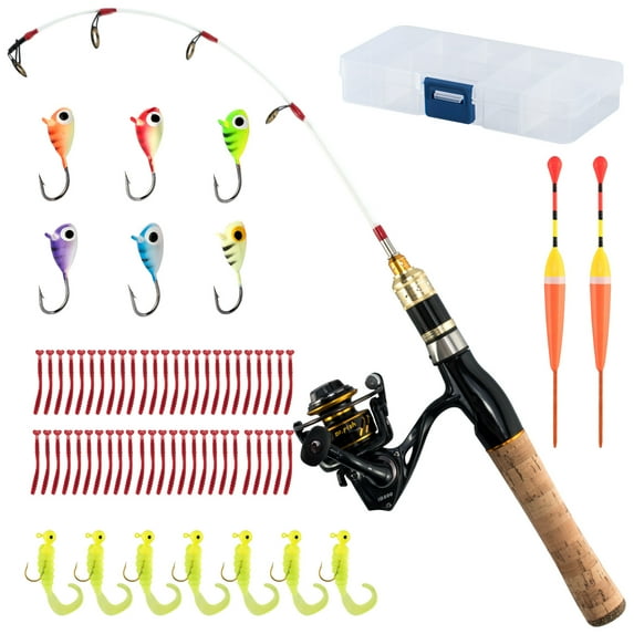 Dr.Fish Ice Fishing Rod and Reel Combo Ice Fishing Poles Ice Fishing Gear Jigs Complete Kit Winter Spinning Pole and Reel Package Travel Fishing Ice Jigs Ice Fishing Lures Tackle